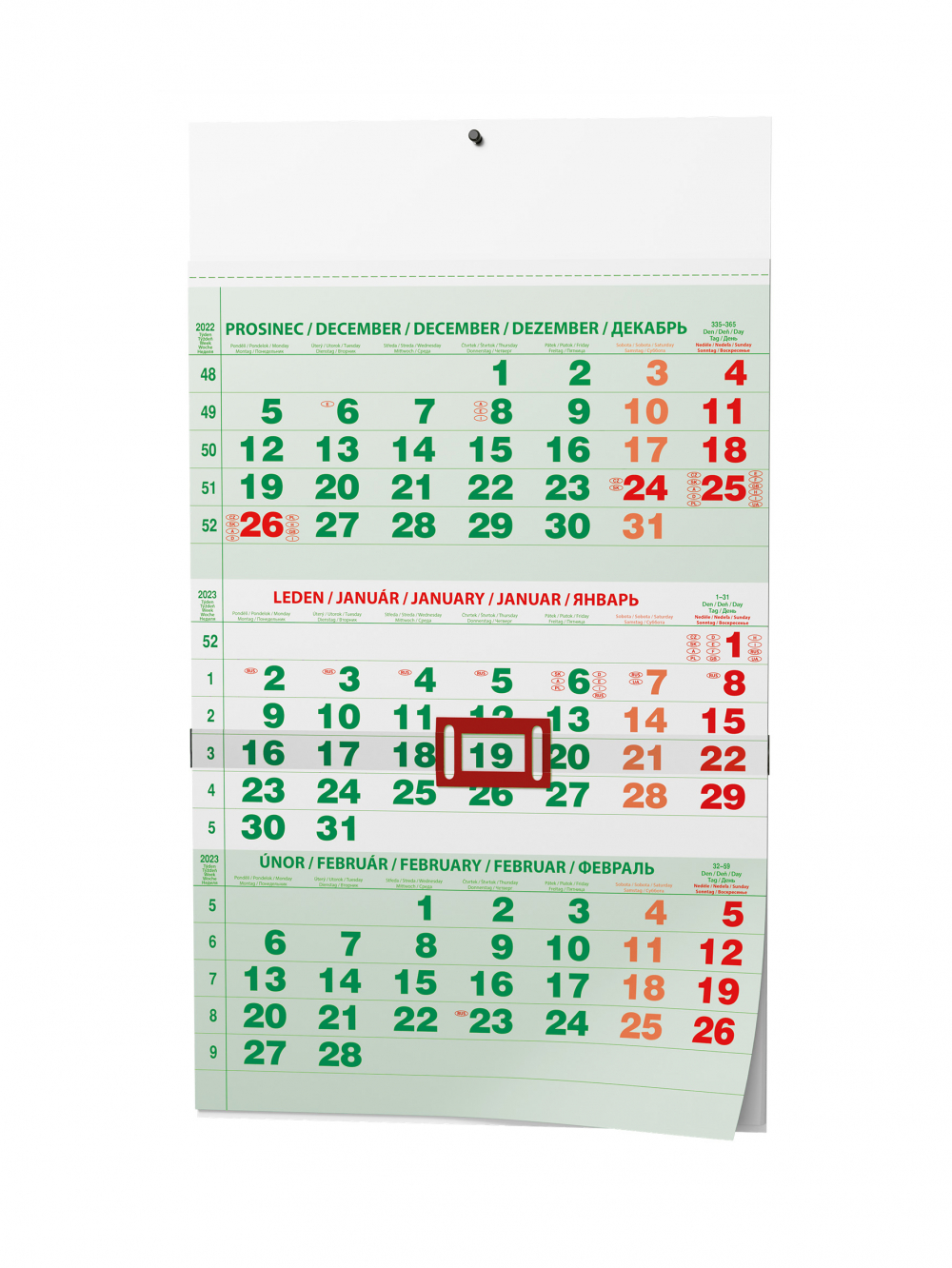 Kalendář nástěnný BNC2 Tříměsíční zelený 2023