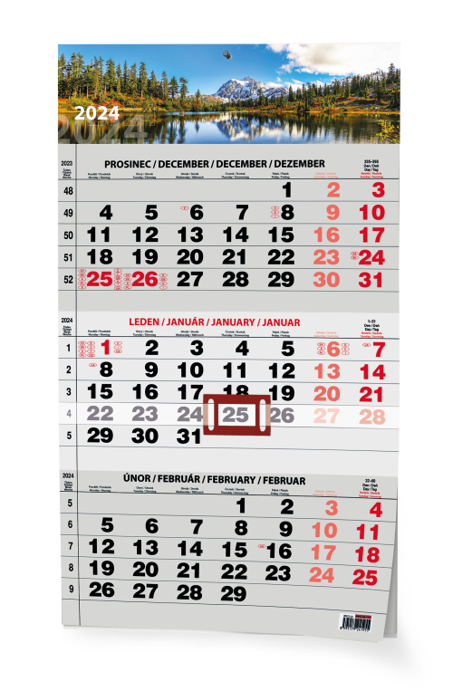 Kalendář nástěnný BNC7 Tříměsíční černý 2024 PŘÍRODA