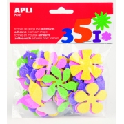 Pěnovka tvarová-květiny se třpytkami, lepicí, 48ks mix barev A13078
